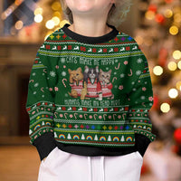 Funny Cats Make Me Happy Humans Make My Head Hurt Quote Kid Ugly Christmas Sweater with Green Christmas Pattern - Wonder Print Shop