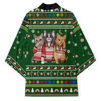 Funny Cats Make Me Happy Humans Make My Head Hurt Quote Kimono with Green Christmas Pattern - Wonder Print Shop