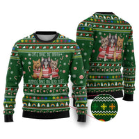 Funny Cats Make Me Happy Humans Make My Head Hurt Quote Ugly Christmas Sweater with Green Christmas Pattern - Wonder Print Shop
