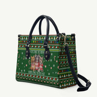 Funny Cats Make Me Happy Humans Make My Head Hurt Quote Leather Bag with Green Christmas Pattern - Wonder Print Shop