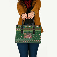 Funny Cats Make Me Happy Humans Make My Head Hurt Quote Leather Bag with Green Christmas Pattern - Wonder Print Shop