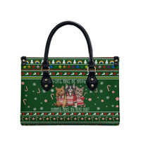 Funny Cats Make Me Happy Humans Make My Head Hurt Quote Leather Bag with Green Christmas Pattern - Wonder Print Shop