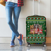 Funny Cats Make Me Happy Humans Make My Head Hurt Quote Luggage Cover with Green Christmas Pattern - Wonder Print Shop