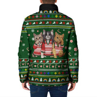 Funny Cats Make Me Happy Humans Make My Head Hurt Quote Padded Jacket with Green Christmas Pattern - Wonder Print Shop