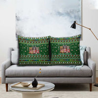 Funny Cats Make Me Happy Humans Make My Head Hurt Quote Pillow Cover with Green Christmas Pattern - Wonder Print Shop