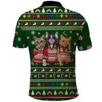 Funny Cats Make Me Happy Humans Make My Head Hurt Quote Polo Shirt with Green Christmas Pattern - Wonder Print Shop
