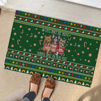 Funny Cats Make Me Happy Humans Make My Head Hurt Quote Rubber Doormat with Green Christmas Pattern - Wonder Print Shop