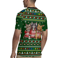 Funny Cats Make Me Happy Humans Make My Head Hurt Quote Rugby Jersey with Green Christmas Pattern - Wonder Print Shop