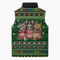 Funny Cats Make Me Happy Humans Make My Head Hurt Quote Sleeveless Puffer Jacket with Green Christmas Pattern - Wonder Print Shop