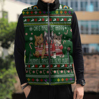 Funny Cats Make Me Happy Humans Make My Head Hurt Quote Sleeveless Puffer Jacket with Green Christmas Pattern - Wonder Print Shop