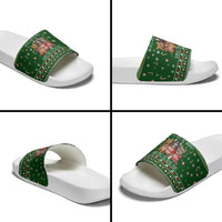 Funny Cats Make Me Happy Humans Make My Head Hurt Quote Slide Sandals with Green Christmas Pattern - Wonder Print Shop