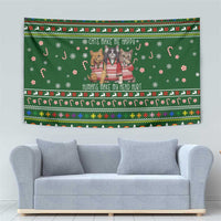 Funny Cats Make Me Happy Humans Make My Head Hurt Quote Tapestry with Green Christmas Pattern - Wonder Print Shop
