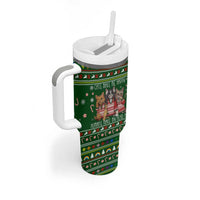 Funny Cats Make Me Happy Humans Make My Head Hurt Quote Tumbler With Handle with Green Christmas Pattern - Wonder Print Shop