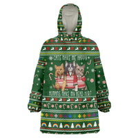 Funny Cats Make Me Happy Humans Make My Head Hurt Quote Wearable Blanket Hoodie with Green Christmas Pattern - Wonder Print Shop