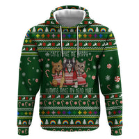 Funny Cats Make Me Happy Humans Make My Head Hurt Quote Zip Hoodie with Green Christmas Pattern - Wonder Print Shop