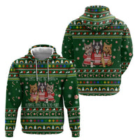 Funny Cats Make Me Happy Humans Make My Head Hurt Quote Zip Hoodie with Green Christmas Pattern - Wonder Print Shop