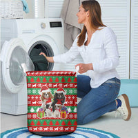 Christmas Dogs Laundry Basket with Santa Hats and Red Green Holiday Pattern - Wonder Print Shop