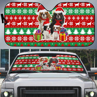 Christmas Dogs Auto Sun Shade with Santa Hats and Red Green Holiday Pattern - Wonder Print Shop