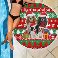 Christmas Dogs Beach Blanket with Santa Hats and Red Green Holiday Pattern - Wonder Print Shop