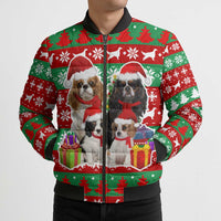 Christmas Dogs Bomber Puffer Jacket with Santa Hats and Red Green Holiday Pattern - Wonder Print Shop