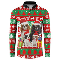 Christmas Dogs Button Sweatshirt with Santa Hats and Red Green Holiday Pattern - Wonder Print Shop