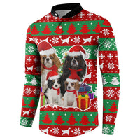 Christmas Dogs Button Sweatshirt with Santa Hats and Red Green Holiday Pattern - Wonder Print Shop