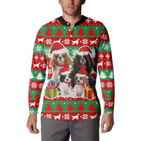 Christmas Dogs Button Sweatshirt with Santa Hats and Red Green Holiday Pattern - Wonder Print Shop