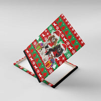 Christmas Dogs Canvas Wall Art with Santa Hats and Red Green Holiday Pattern - Wonder Print Shop