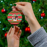 Christmas Dogs Ceramic Ornament with Santa Hats and Red Green Holiday Pattern - Wonder Print Shop