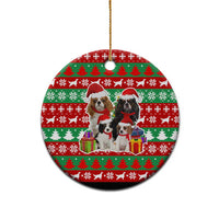 Christmas Dogs Ceramic Ornament with Santa Hats and Red Green Holiday Pattern - Wonder Print Shop