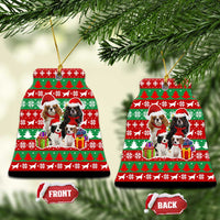 Christmas Dogs Ceramic Ornament with Santa Hats and Red Green Holiday Pattern - Wonder Print Shop
