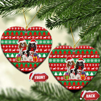 Christmas Dogs Ceramic Ornament with Santa Hats and Red Green Holiday Pattern - Wonder Print Shop