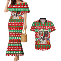 Christmas Dogs Couples Matching Mermaid Dress and Hawaiian Shirt with Santa Hats and Red Green Holiday Pattern - Wonder Print Shop