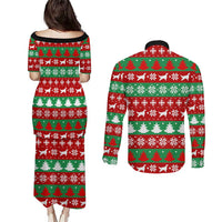 Christmas Dogs Couples Matching Puletasi and Long Sleeve Button Shirt with Santa Hats and Red Green Holiday Pattern - Wonder Print Shop