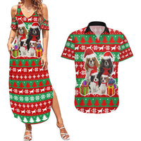 Christmas Dogs Couples Matching Summer Maxi Dress and Hawaiian Shirt with Santa Hats and Red Green Holiday Pattern - Wonder Print Shop