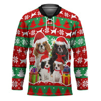 Christmas Dogs Hockey Jersey with Santa Hats and Red Green Holiday Pattern - Wonder Print Shop