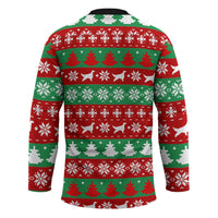 Christmas Dogs Hockey Jersey with Santa Hats and Red Green Holiday Pattern - Wonder Print Shop