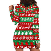 Christmas Dogs Hoodie Dress with Santa Hats and Red Green Holiday Pattern - Wonder Print Shop