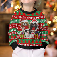 Christmas Dogs Kid Ugly Christmas Sweater with Santa Hats and Red Green Holiday Pattern - Wonder Print Shop
