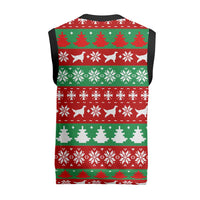 Christmas Dogs Christmas Knitted V-Neck Vest with Santa Hats and Red Green Holiday Pattern - Wonder Print Shop