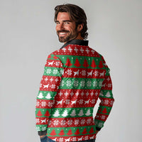 Christmas Dogs Long Sleeve Polo Shirt with Santa Hats and Red Green Holiday Pattern - Wonder Print Shop