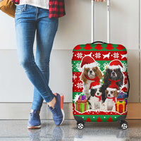 Christmas Dogs Luggage Cover with Santa Hats and Red Green Holiday Pattern - Wonder Print Shop