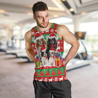 Christmas Dogs Men Tank Top with Santa Hats and Red Green Holiday Pattern - Wonder Print Shop