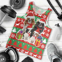 Christmas Dogs Men Tank Top with Santa Hats and Red Green Holiday Pattern - Wonder Print Shop