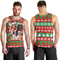 Christmas Dogs Men Tank Top with Santa Hats and Red Green Holiday Pattern - Wonder Print Shop