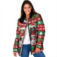 Christmas Dogs Padded Jacket with Santa Hats and Red Green Holiday Pattern - Wonder Print Shop
