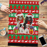 Christmas Dogs Puzzle with Santa Hats and Red Green Holiday Pattern - Wonder Print Shop