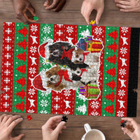 Christmas Dogs Puzzle with Santa Hats and Red Green Holiday Pattern - Wonder Print Shop