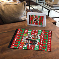 Christmas Dogs Puzzle with Santa Hats and Red Green Holiday Pattern - Wonder Print Shop