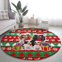 Christmas Dogs Round Carpet with Santa Hats and Red Green Holiday Pattern - Wonder Print Shop